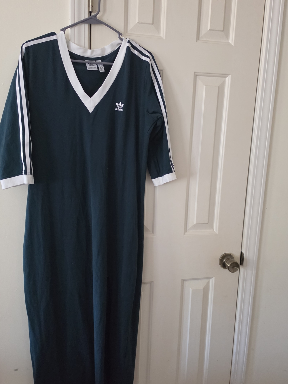 Adidas Navy V‑Neck Maxi Dress with White Trim